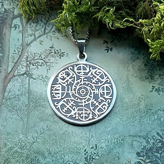 Halsband med Vegvisir i svart emalj och rostfritt stål
