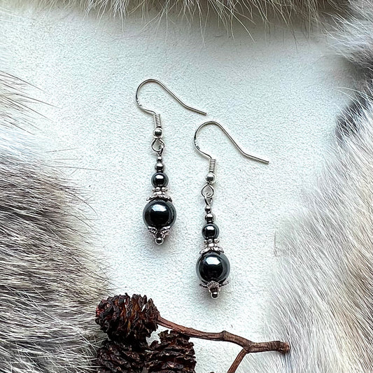 Earrings with hematite and silver