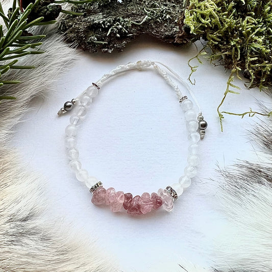 Bracelet "Soulmate" made of rock crystal and strawberry quartz