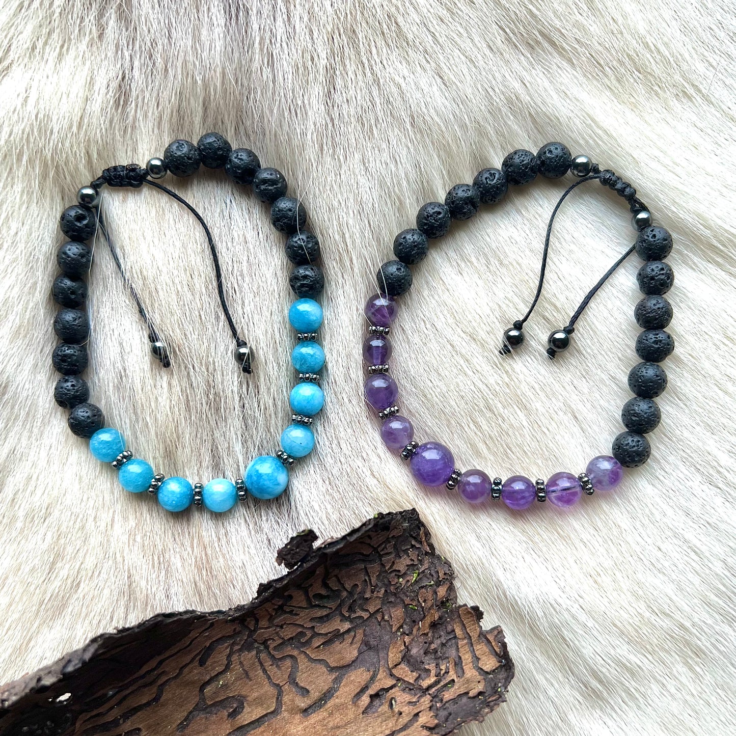 Bracelet with lava stone and amazonite or amethyst