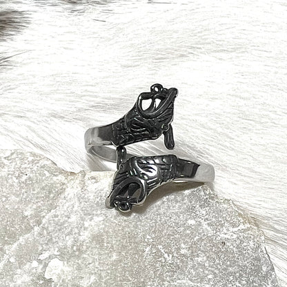 Justerbar ring med Midgårdsormen i rostfritt stål