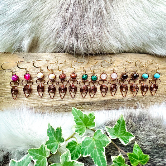 Earrings with small goddess made of copper and crystal