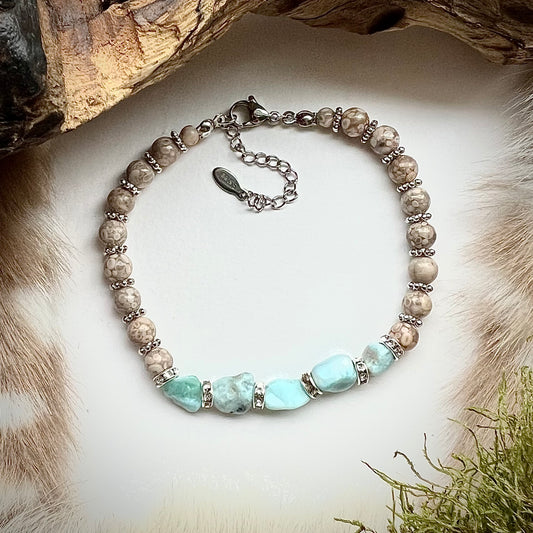 Bracelet "Summer rain" with larimar and maifanite