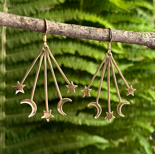 Earrings with shooting stars in gold-colored steel