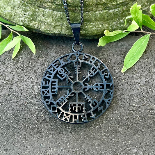 Vegvisir i svart, rostfritt stål