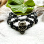 Double bracelet - Lava stone and hematite with skull in brass