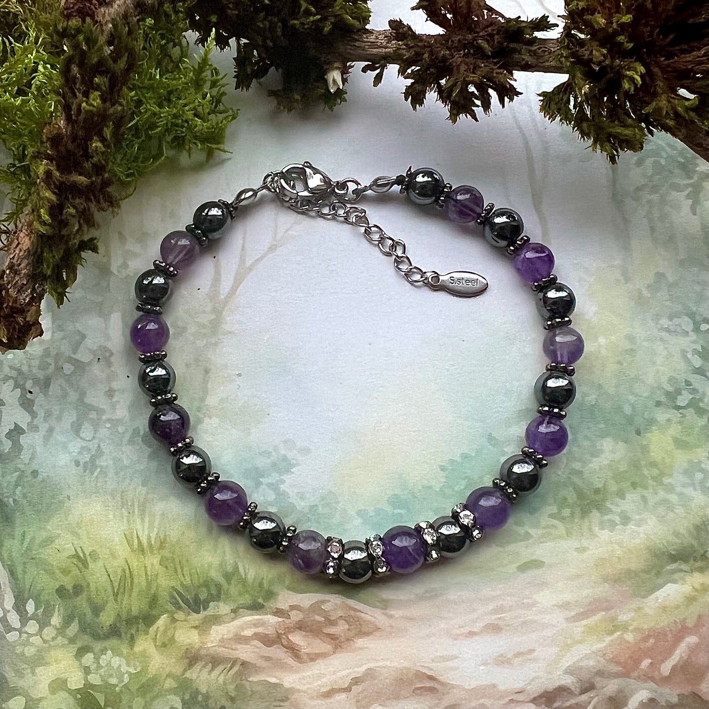 Bracelet "Twilight" with amethyst and hematite 