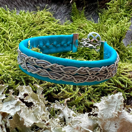 Tenntrådsarmband med dubbel fläta, turkos