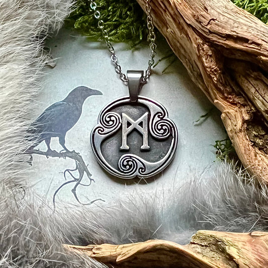 Halsband med runan MannaR i rostfritt stål