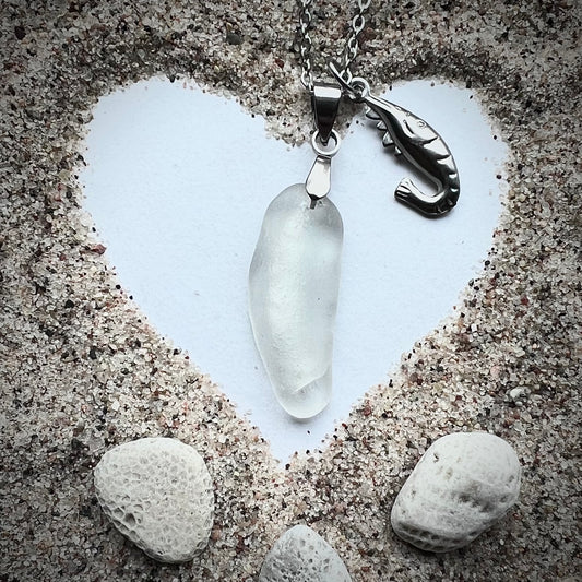 Necklace of Swedish beach glass and silver