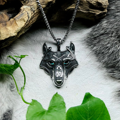 Necklace with Fenrir wolf in stainless steel