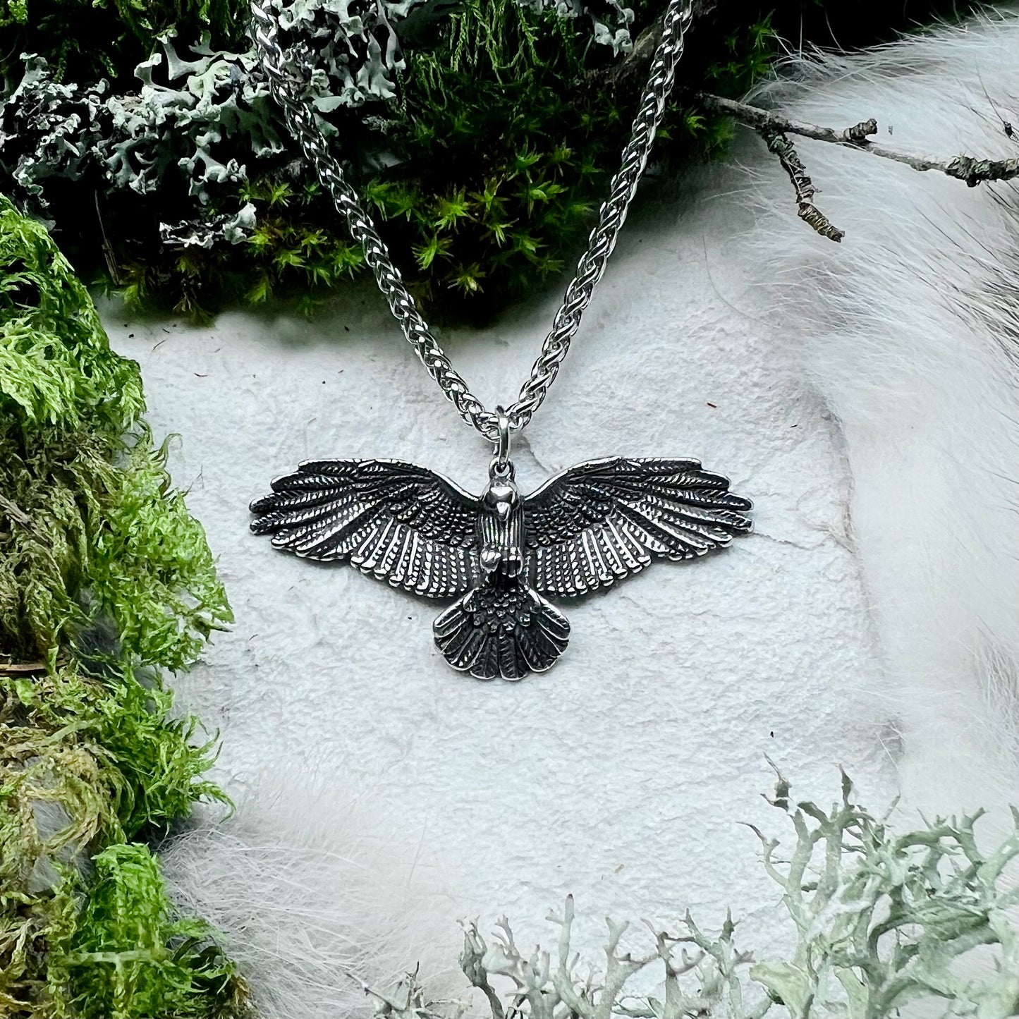 Necklace with Hräsvelg, eagle in stainless steel