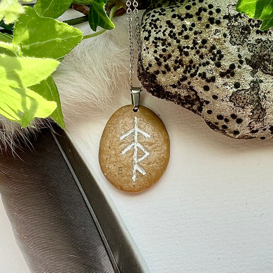 Necklace with hand-carved binding rune for protection of Tyr in sterling silver