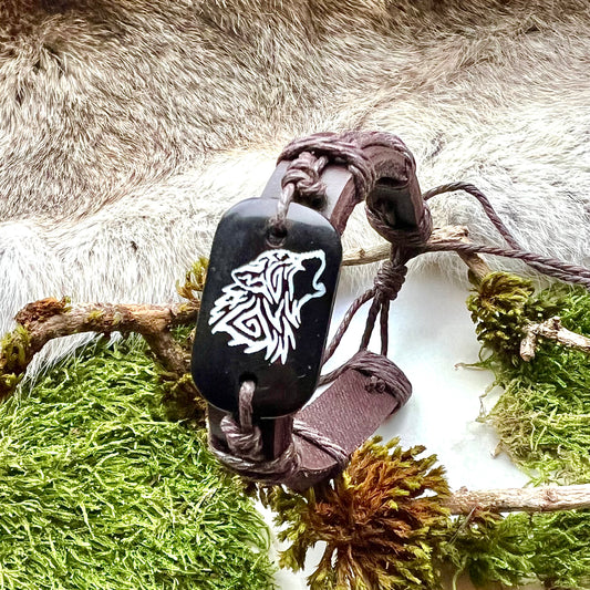 Läderarmband ’Gere’ med en av Odens vargar