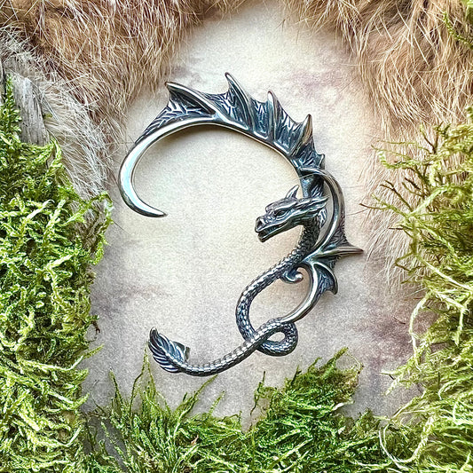 Vikingasmycke stiftörhänge med drake i kirurgiskt stål, vänster