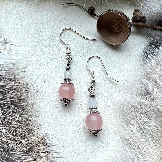 Earrings with rose quartz and silver