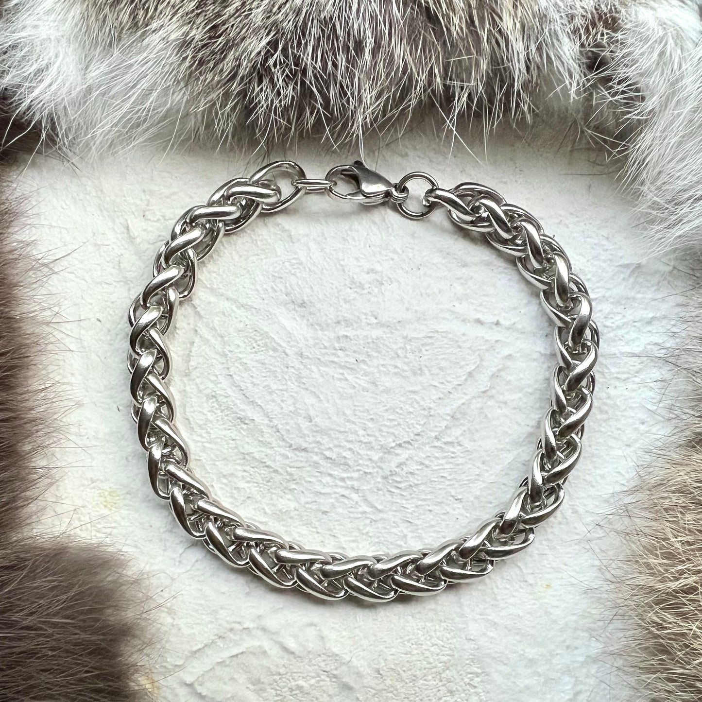 Bracelet - Wheat link in steel, 7mm