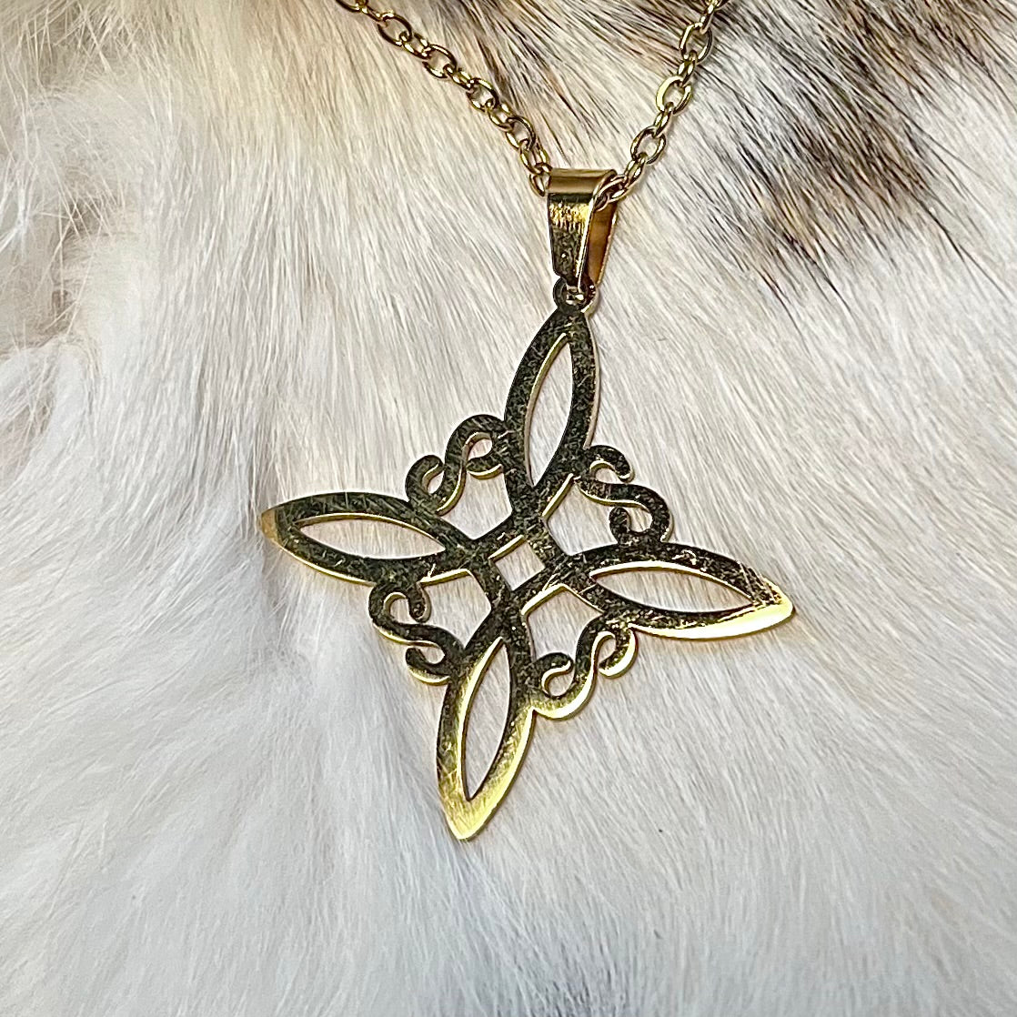 Keltisk häxknut/lyckoknut i guldfärgat rostfritt stål