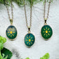 Necklace with brass plated, green agate - Sun