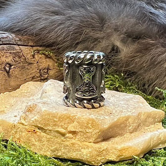 Skäggpärla i rostfritt stål med torshammare