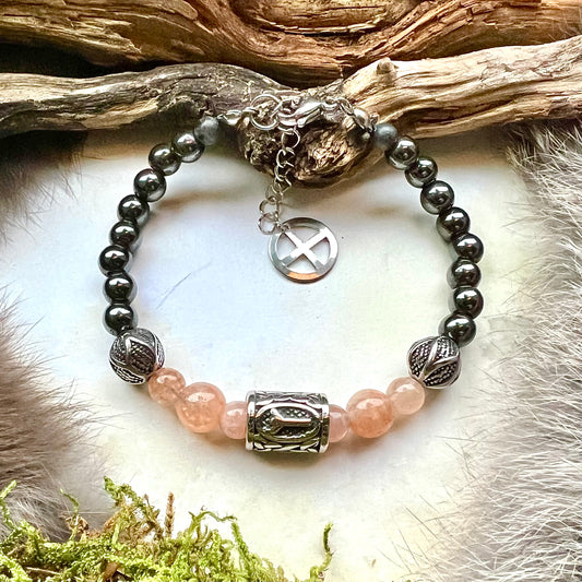 Armband med hematit, solsten och skyddsruna