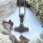 Necklace with cod hammer, Vegvisir and ravens in stainless steel