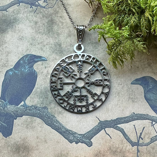 Halsband med stor Vegvisir i rostfritt stål