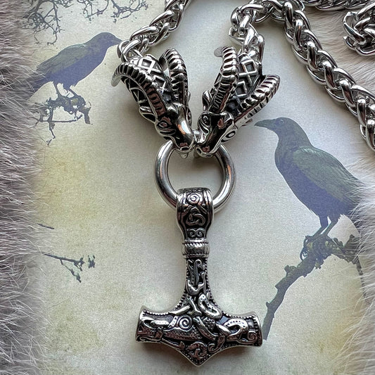 Vikingasmycke halsband med bockhuvuden och torshammare