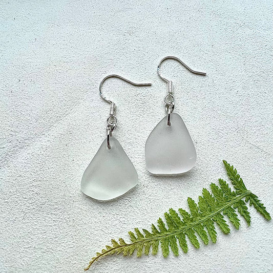 Beach glass earrings with silver hooks