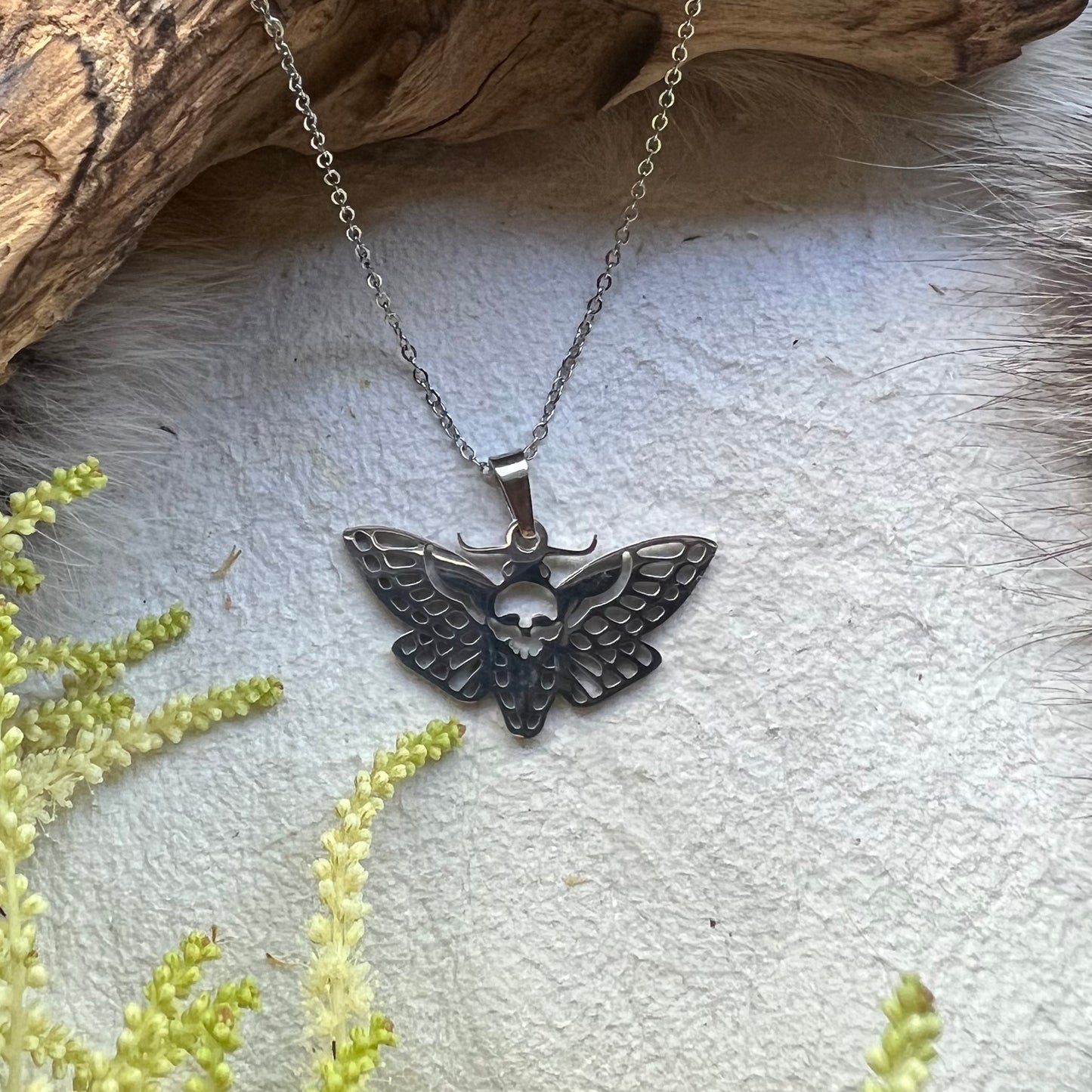 Necklace with skull butterfly in stainless steel