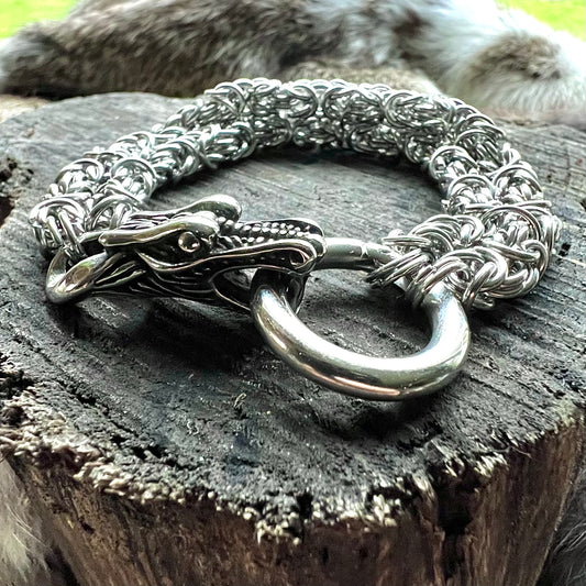 Double steel bracelet with emperor link and the dragon Nidhögg