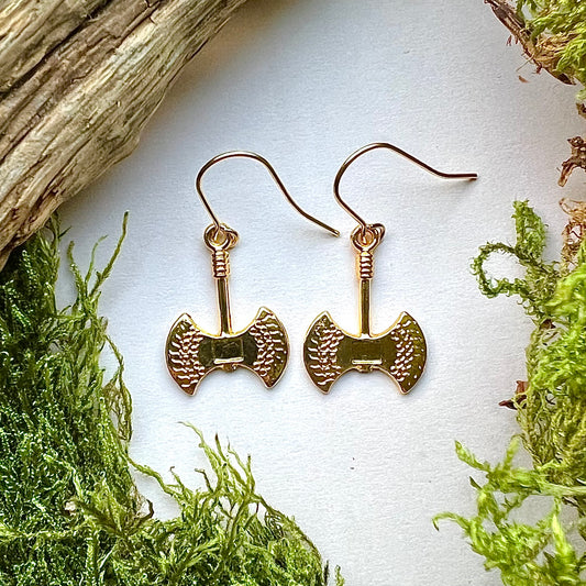 Vikingasmycke örhängen med stridsyxor, guldpläterade i 18K