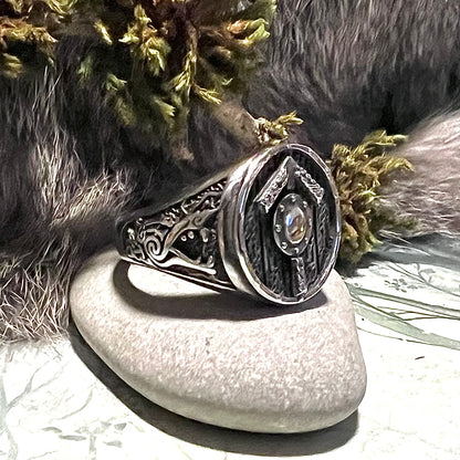 Ring med vikingasköld och Tyrs runa ’TiwaR’