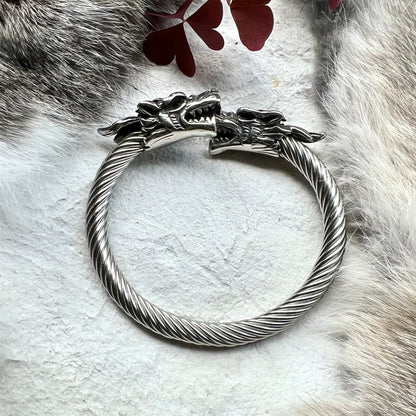 Cuff bracelet - stainless steel with dragon heads