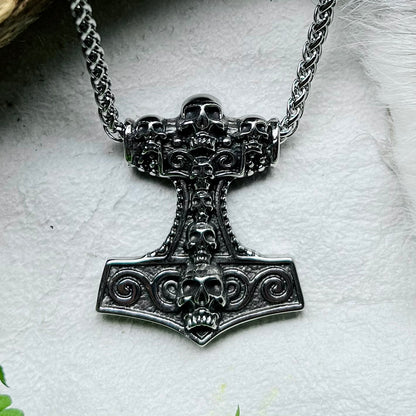 Necklace - Thor’s hammer with skulls