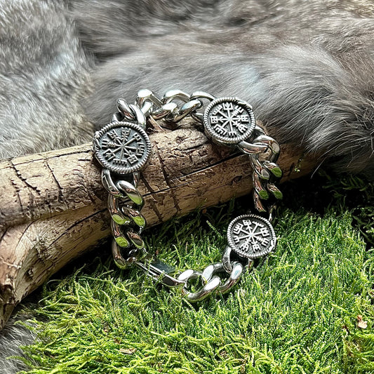 Armband med Vegvisir och pansarlänk i rostfritt stål