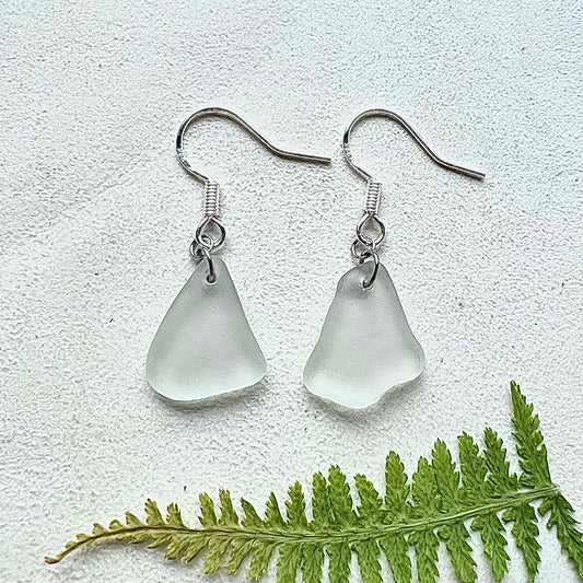 Beach glass earrings with silver hooks