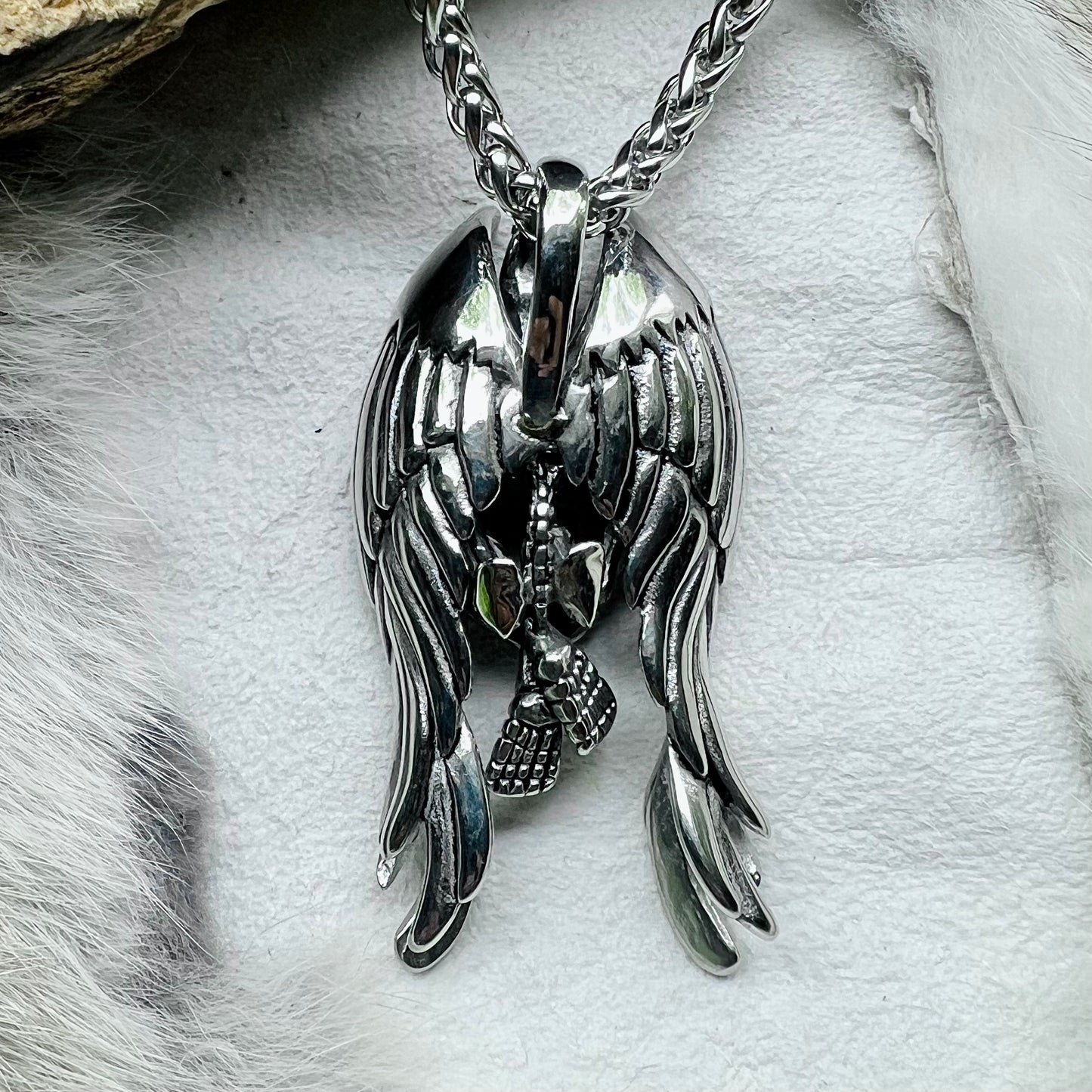 Necklace with the angel of death in stainless steel