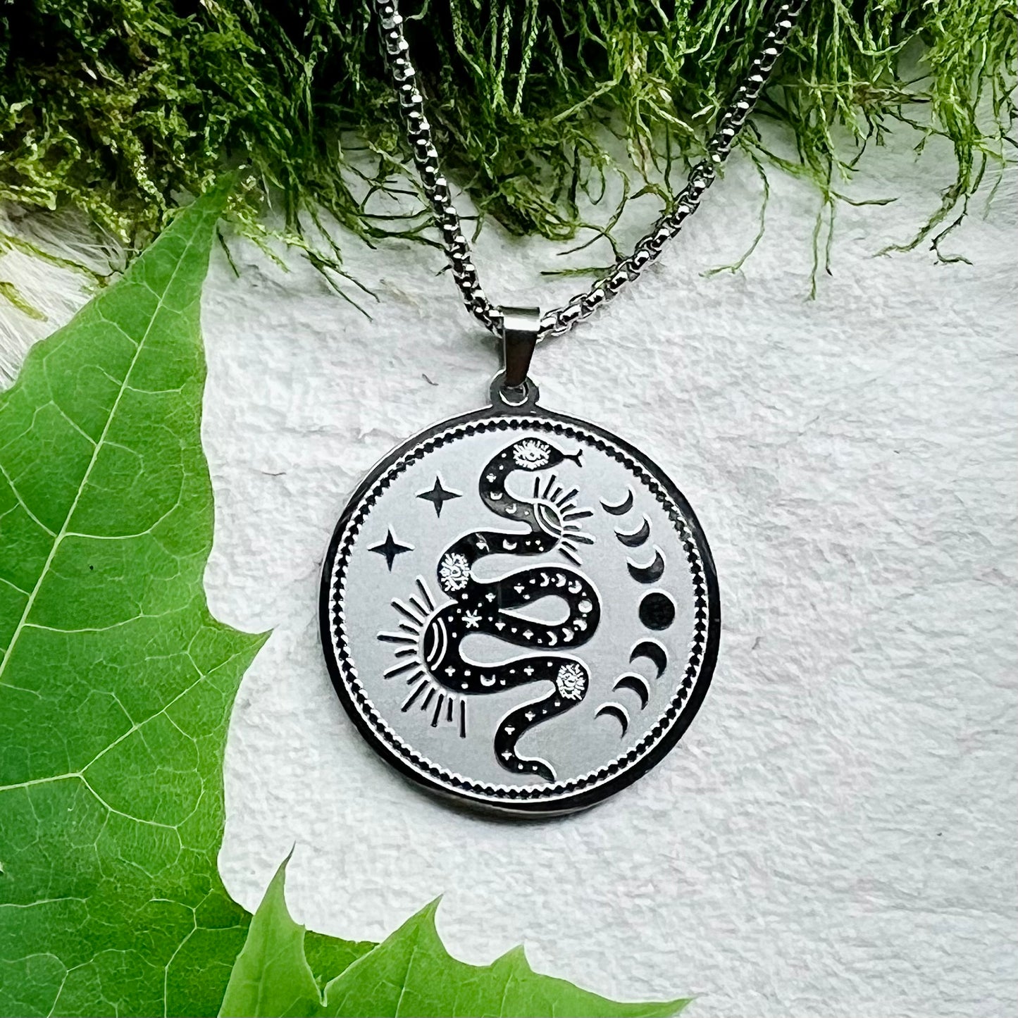 Necklace - Snake with phases of the moon