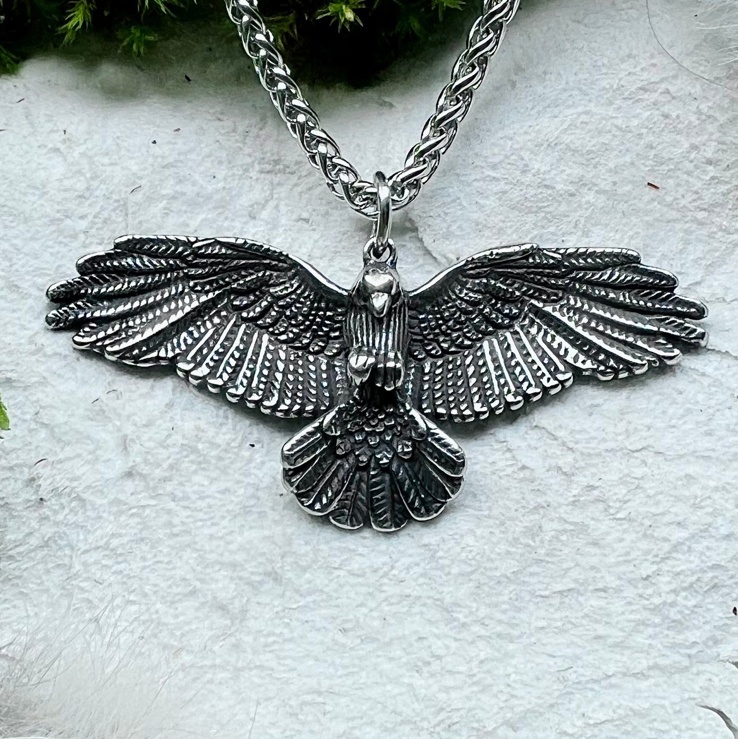 Necklace with Hräsvelg, eagle in stainless steel