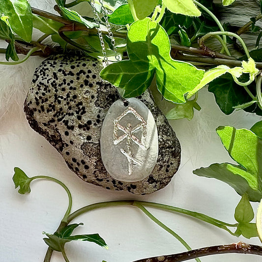 Necklace with hand-carved binding rune for Odin's protection in genuine silver