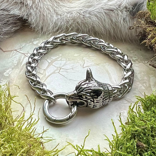 Vikingasmycke armkedja av rostfritt stål med varghuvud