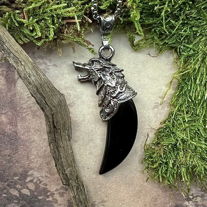 Halsband med Fenrisulven och tand av svart agat