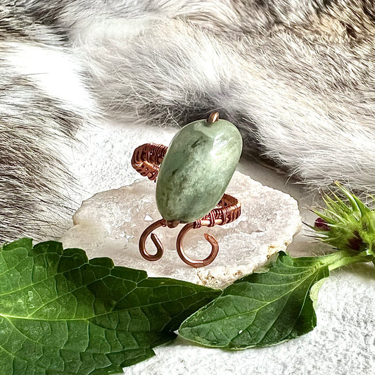 Ring - Green jasper and twisted copper wire