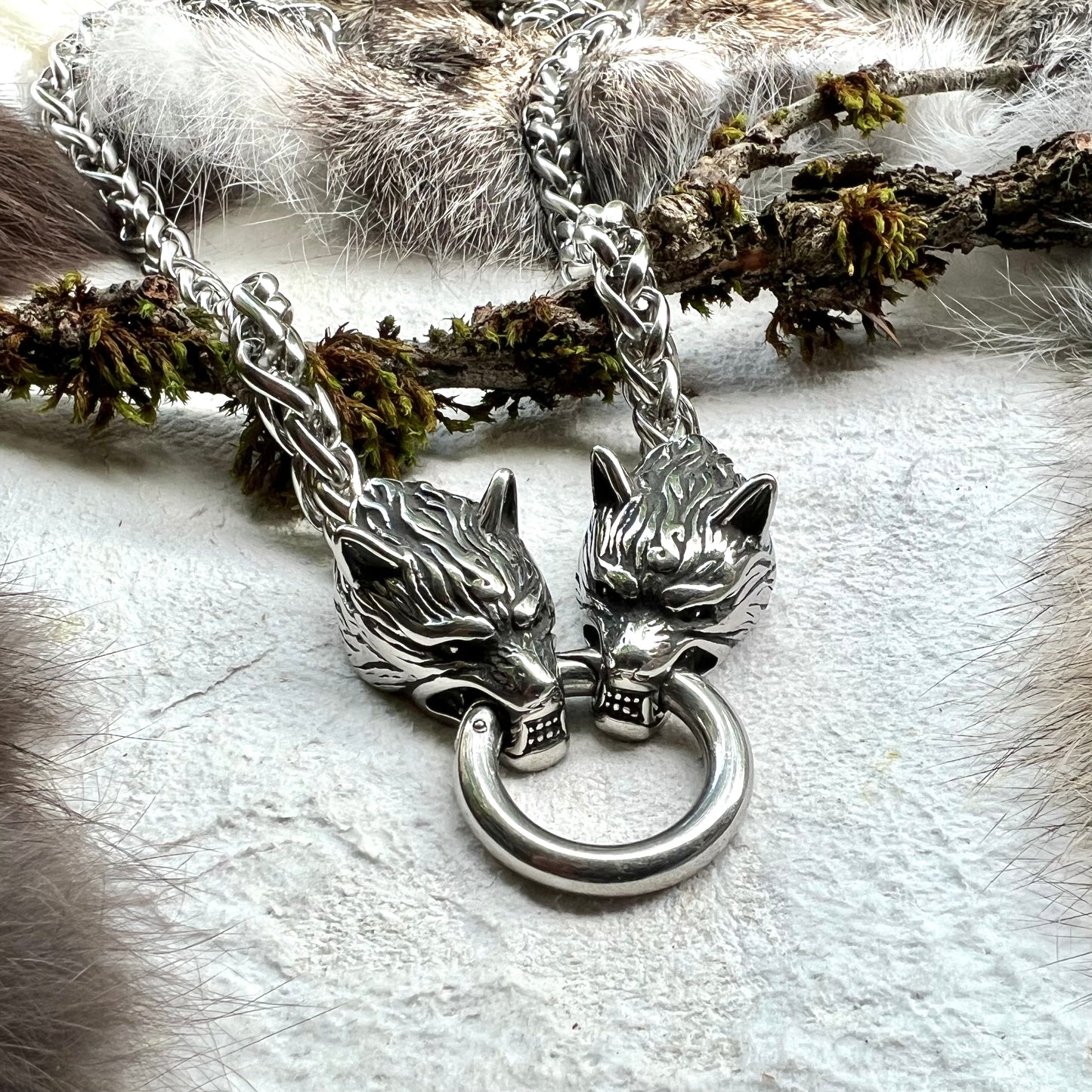 Necklace with Fenrir wolf and opening ring