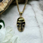 Necklace - Skull on armor link in gold colored steel