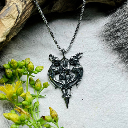 Necklace - Hugin and Munin with Odin's spear Gugnir