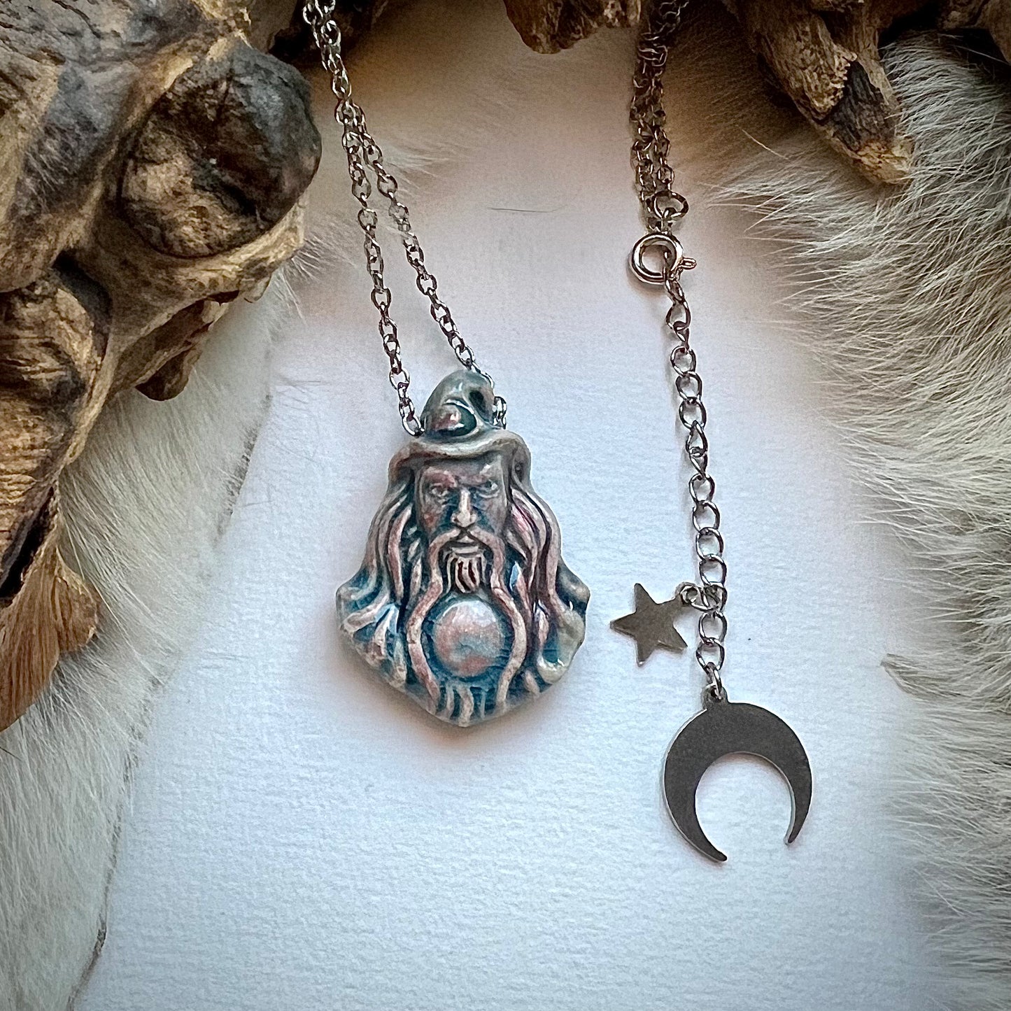 Necklace with magician - handmade ceramic pendant from Peru