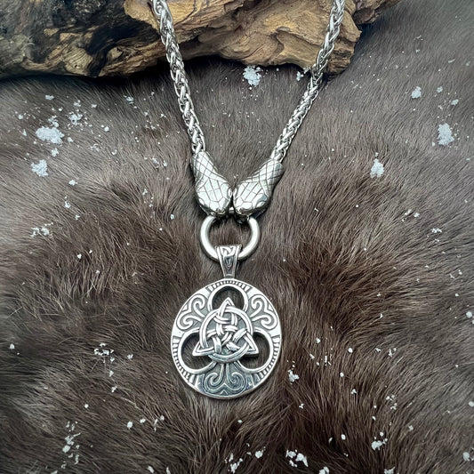 Steel necklace with snake heads and Triquetra