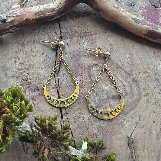 Gold-tone stainless steel earrings with crescent moon